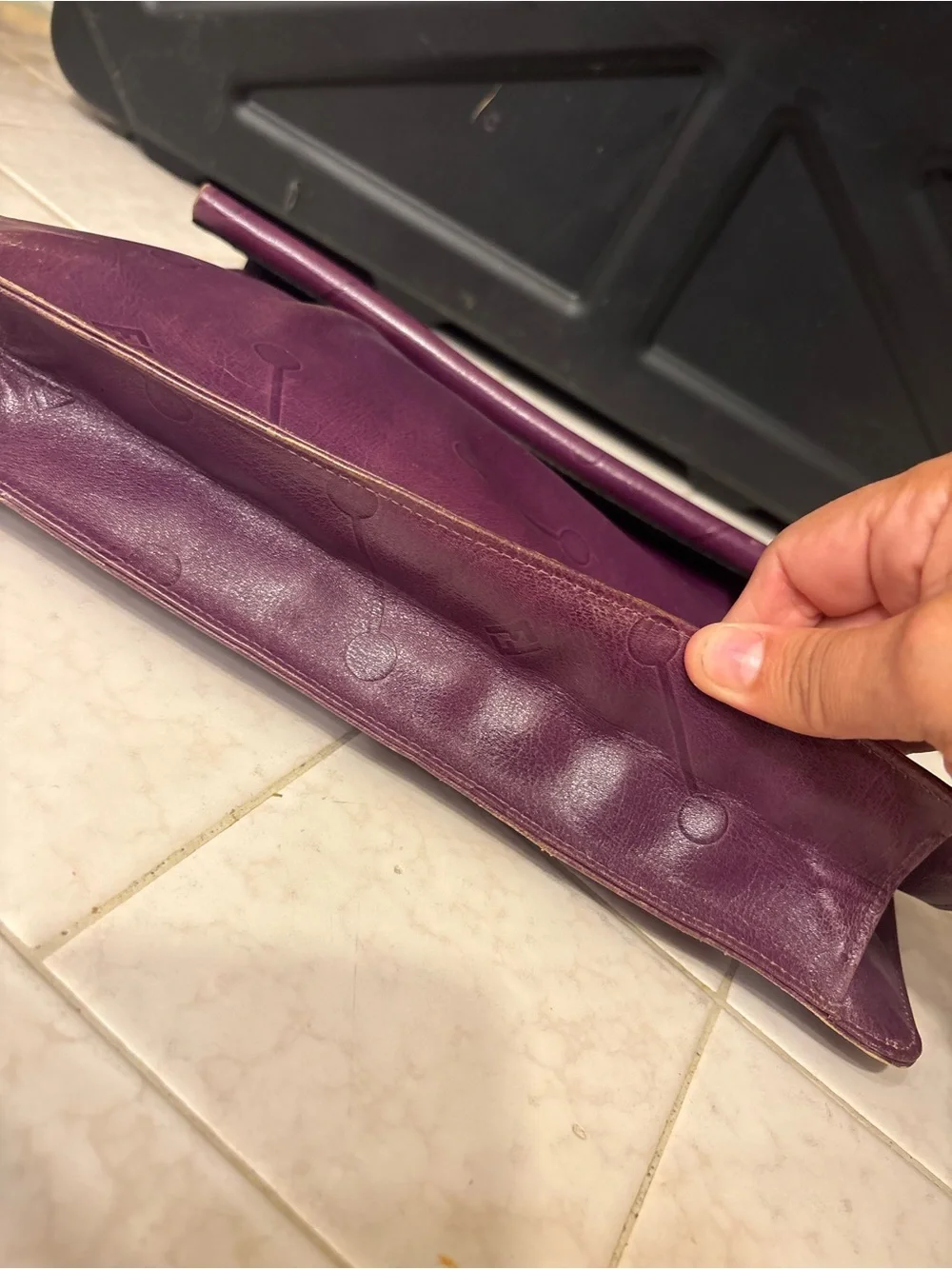 Fendi Purple Fold-Over Leather Clutch with Embossed Dot Motif preloved